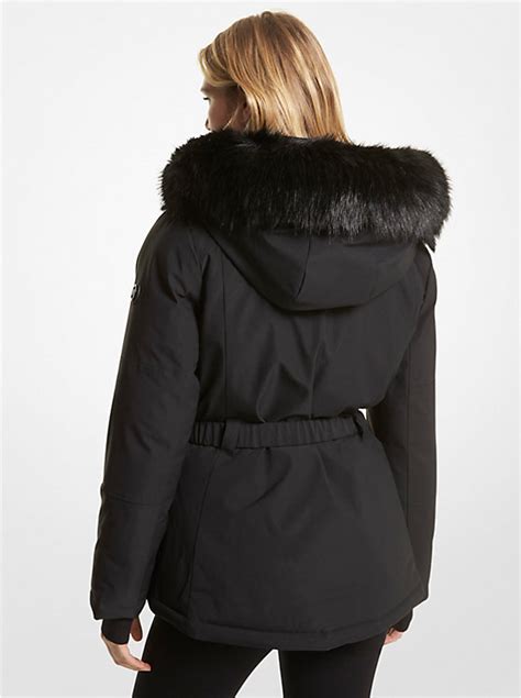 michael michael kors faux fur trim ciré belted parka|Faux Fur Trim Ciré Belted Parka .